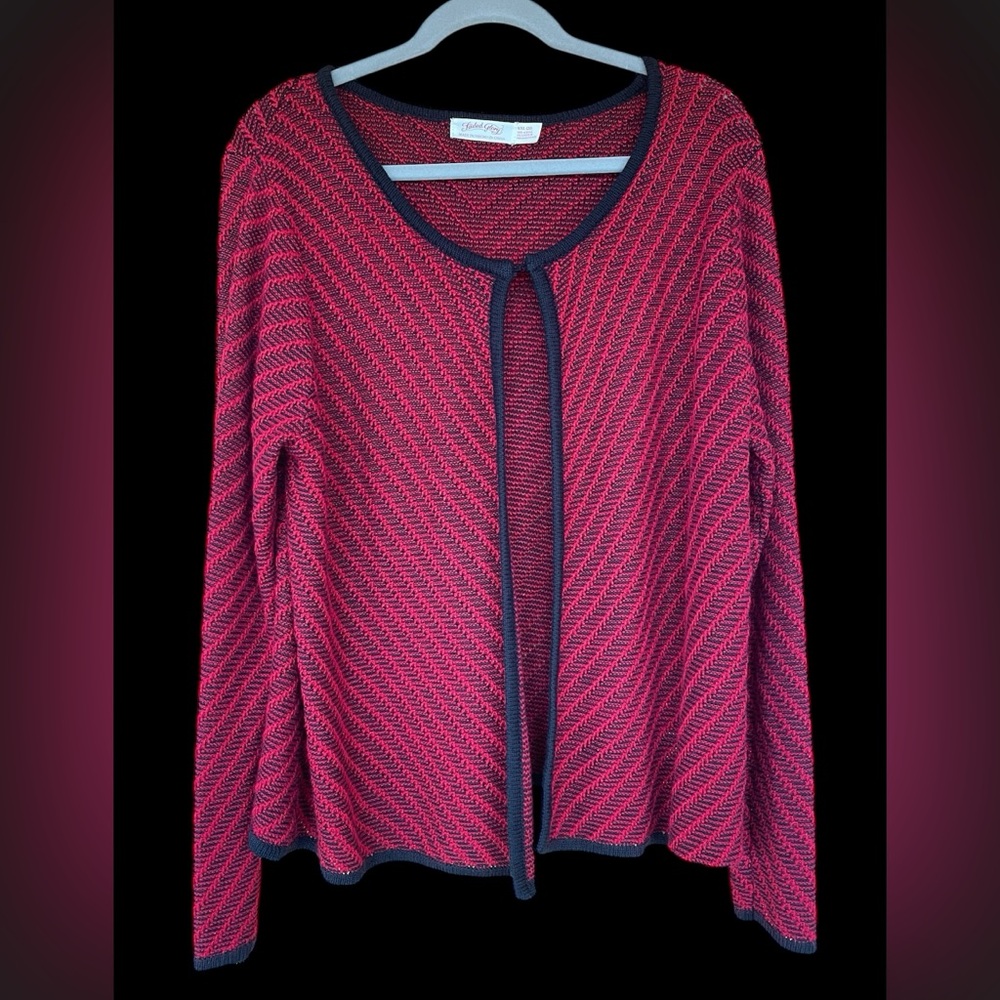 Faded Glory Red and Black Cardigan Sweater with Chevron Pattern Plus Size XXL